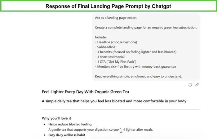 final landing page prompt given to chatgpt 