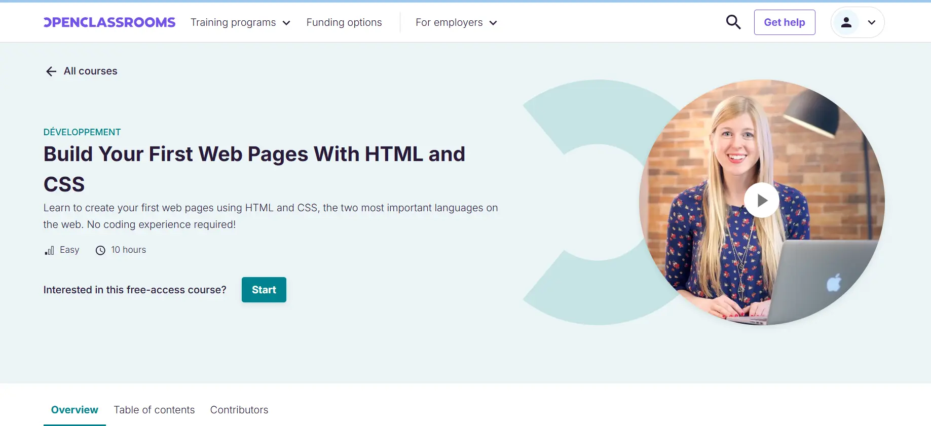 build your first web page with openclass room course