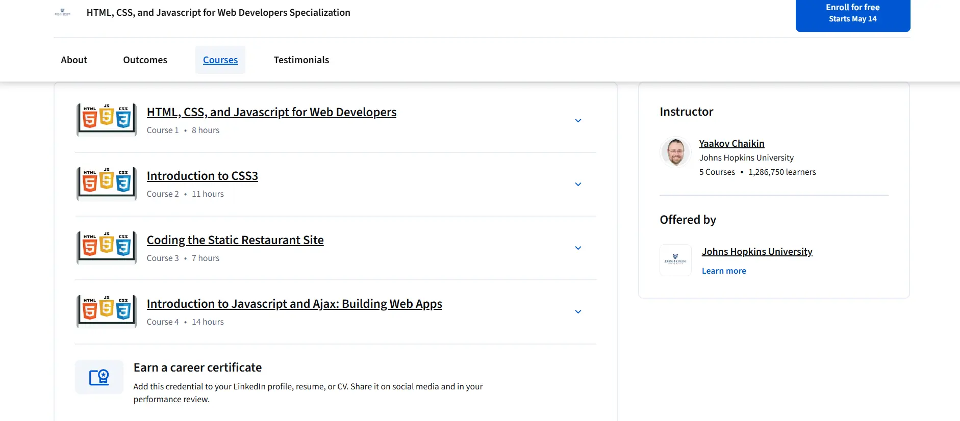 html css javascript course by john hopkins