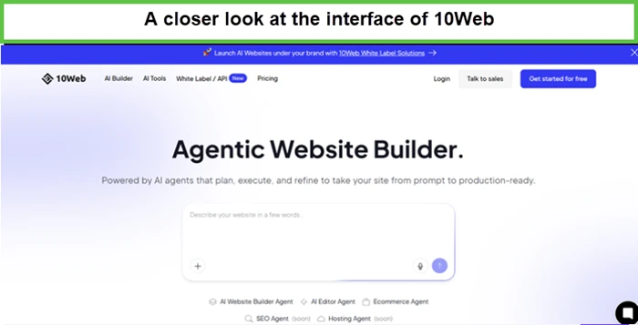 glimpse of the 10Web website builder interface- the Best AI Website Builders for Beginners