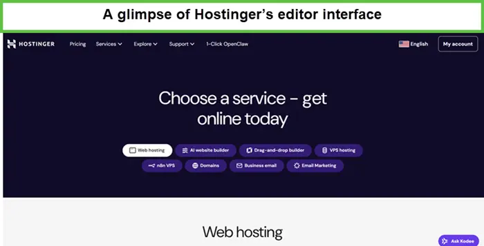 Snapshot of the Hostinger website builder interface