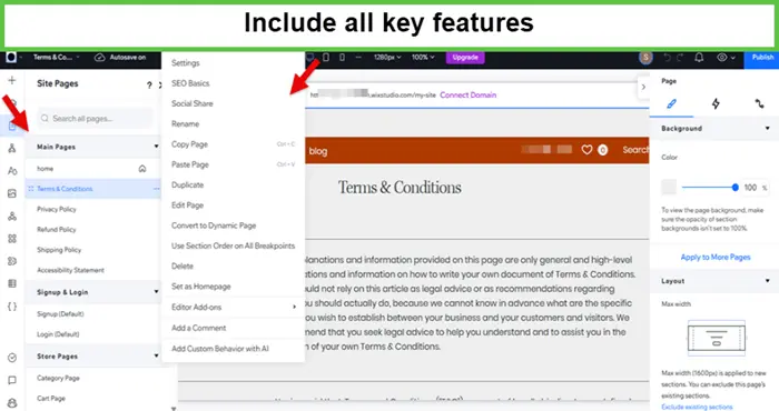 Add all the essential key features for your website