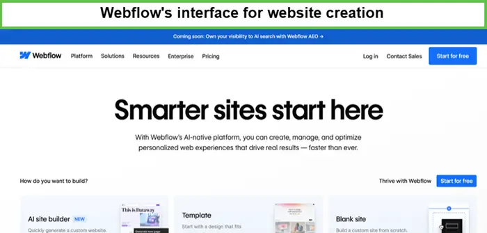 the interface of webflow